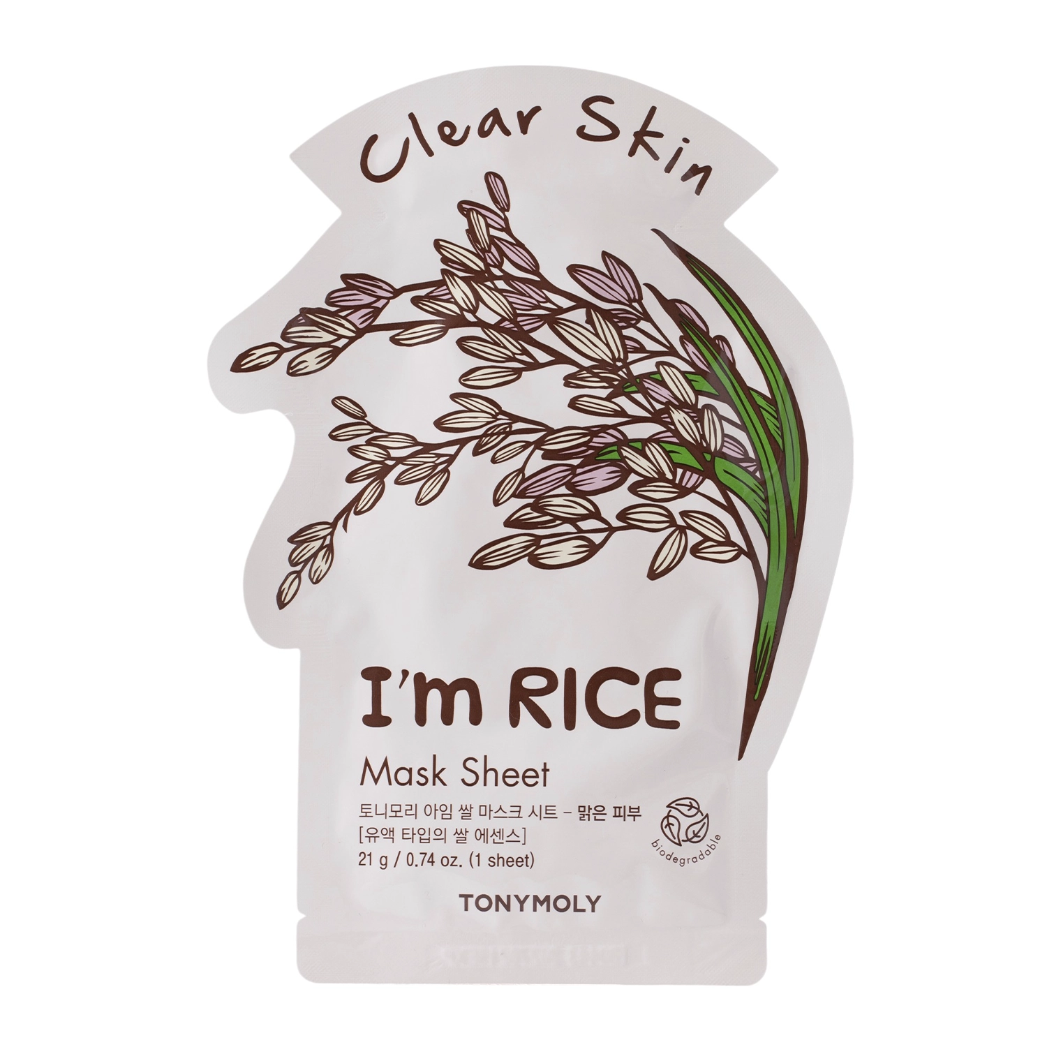 TonyMoly - I`m Real Rice Mask Sheet Clear Skin - Mască de față calmantă în foaie - 1pc/21ml